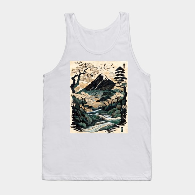 Traditional Japanese Mountain River Nature Scene Tank Top by entwithanaxe